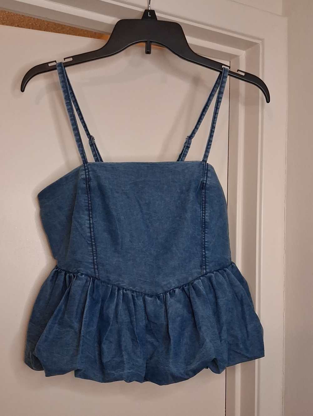 Denim-Look Blue Peplum Cami Top - Women's